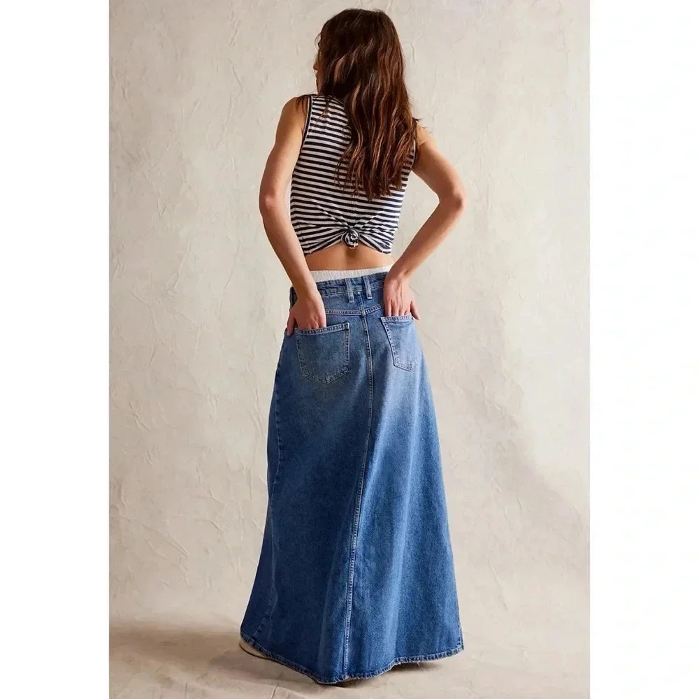 NWT Free People Come As You Are Denim Maxi Skirt - Picture 3 of 15